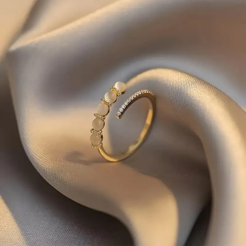 Synthetic Zirconia Cat'S Eye Drilled Beads Women'S Open Ring, Versatile Clothing Style Ring, Easy High-End Eye-Catching Jewelry