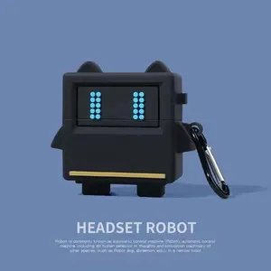 For QCY Crossky C50 3D Cute Cartoon Black Robot Luminous Ghost Silicone Soft Case Headphones Cover Protective Sleeve Funda