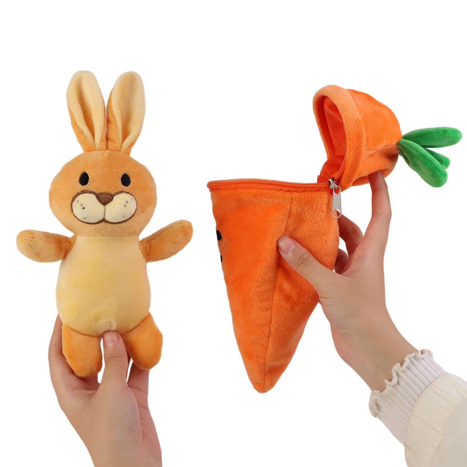 25cm/9.84in Carrot Plush Toy with Hidden Bunny Inside, Interactive Zipper Two-in-One Design, Soft Cuddly Stuffed, Cute Gift for Kids, Soft Stuffed Animals, Comforting Sleep Companion, Collectible Home Decoration, Perfect for Children & Plush Toy Lovers