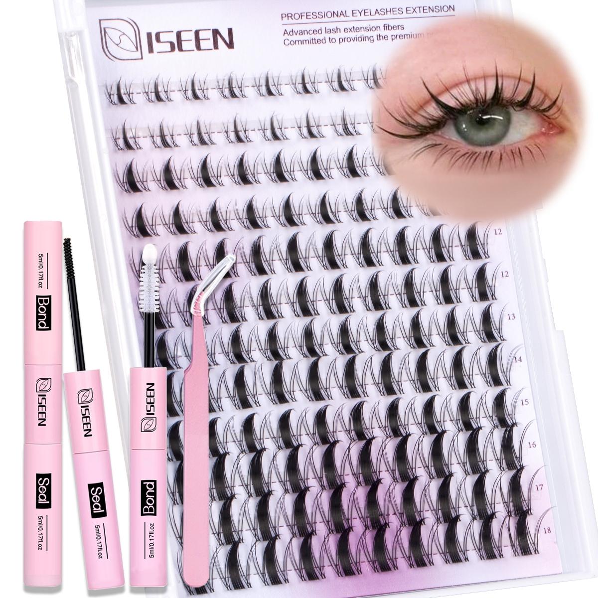 Lash Clusters Kit Manga Lash Individuals False Lash Extension Lash Extension Kit 8-18mm Volume Cluster Eyelashes Wispy C-Curly DIY Cluster Eyelash Extensions Kit Eyelash Glue Extension with Bond&Seal&Eyelash Tweezers