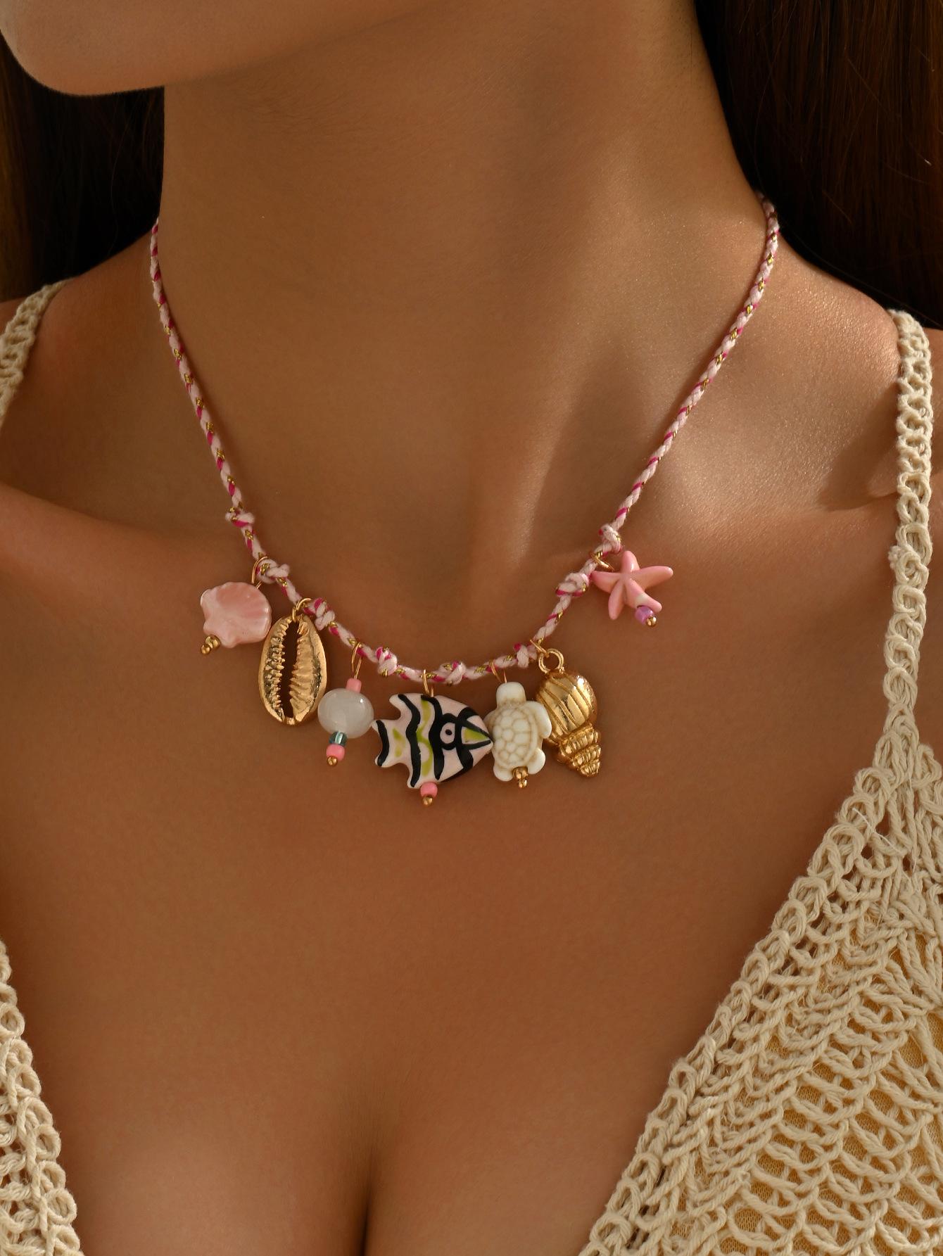 Ocean breeze shell dopamine starfish necklace colorful string ceramic small fish pendant jewelry for women
