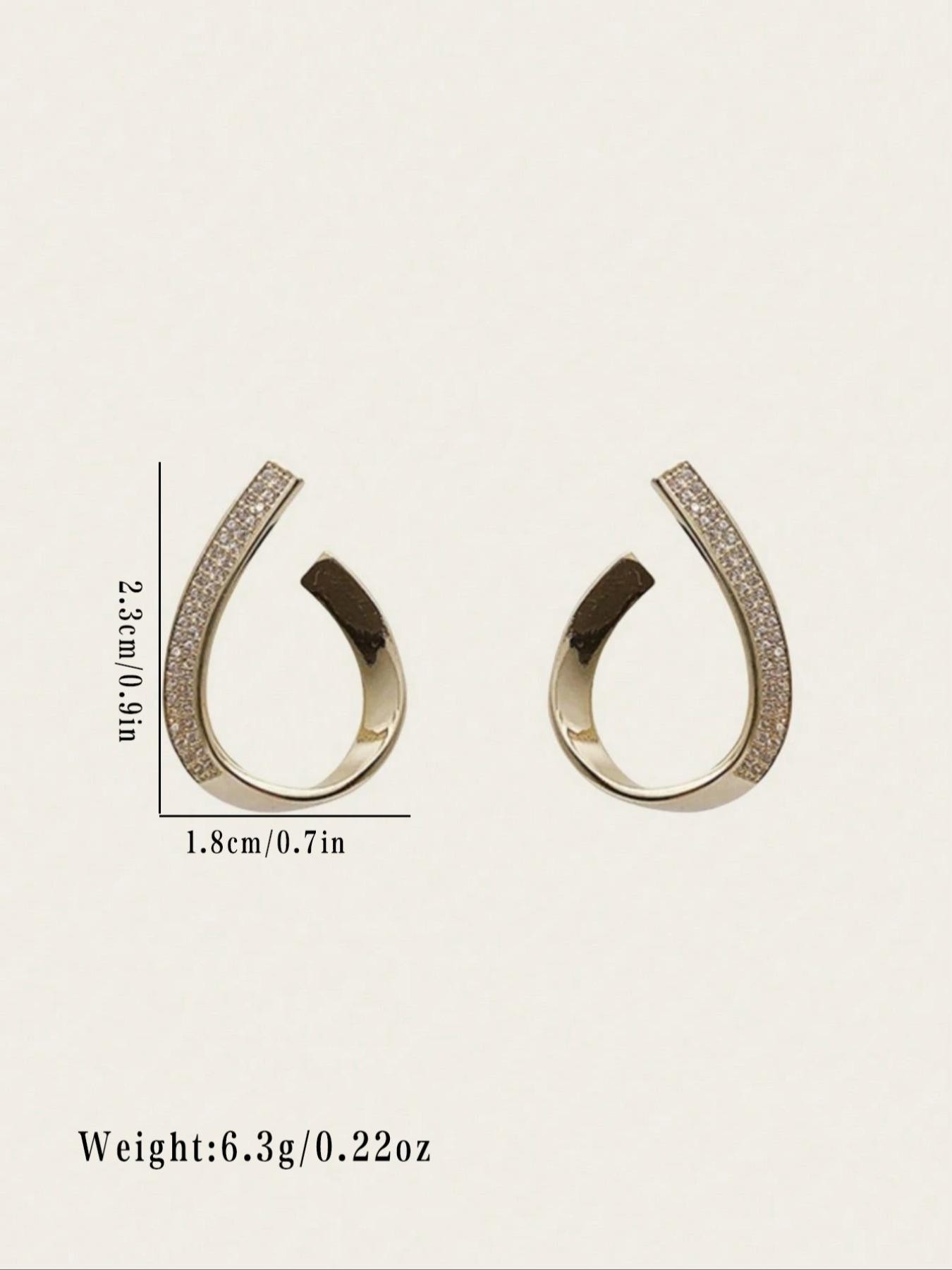 1 Pair Metal Rhinestone Geometric Arc Earrings, Unique Women's Daily Jewelry Studs, Fashionable Accessories for Everyday Wear