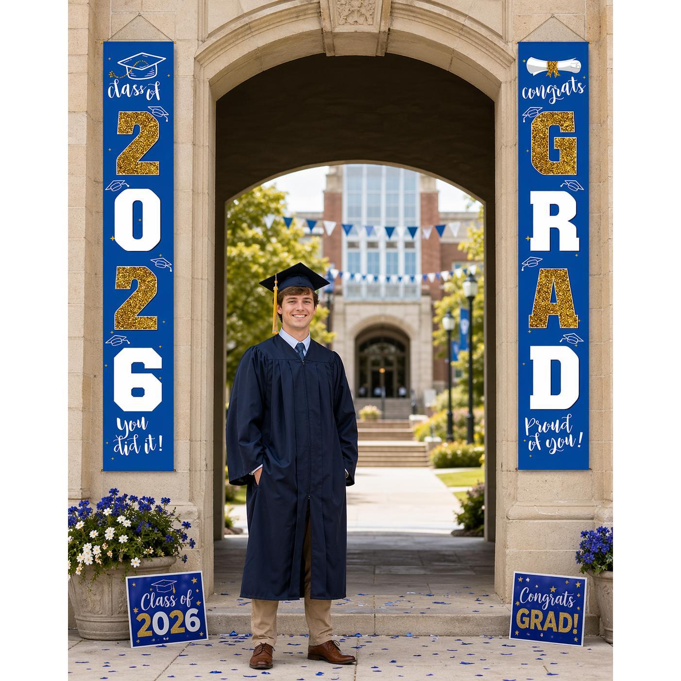 SummerVibes 70.87 x 11.81 Inch Graduation Decorations 2026, Class of 2026 Congrats Grad Banner, Blue & Silver Porch Sign, Graduation Party Supplies, Easy Setup Decor Must-Have, Graduation Celebration Gift Idea