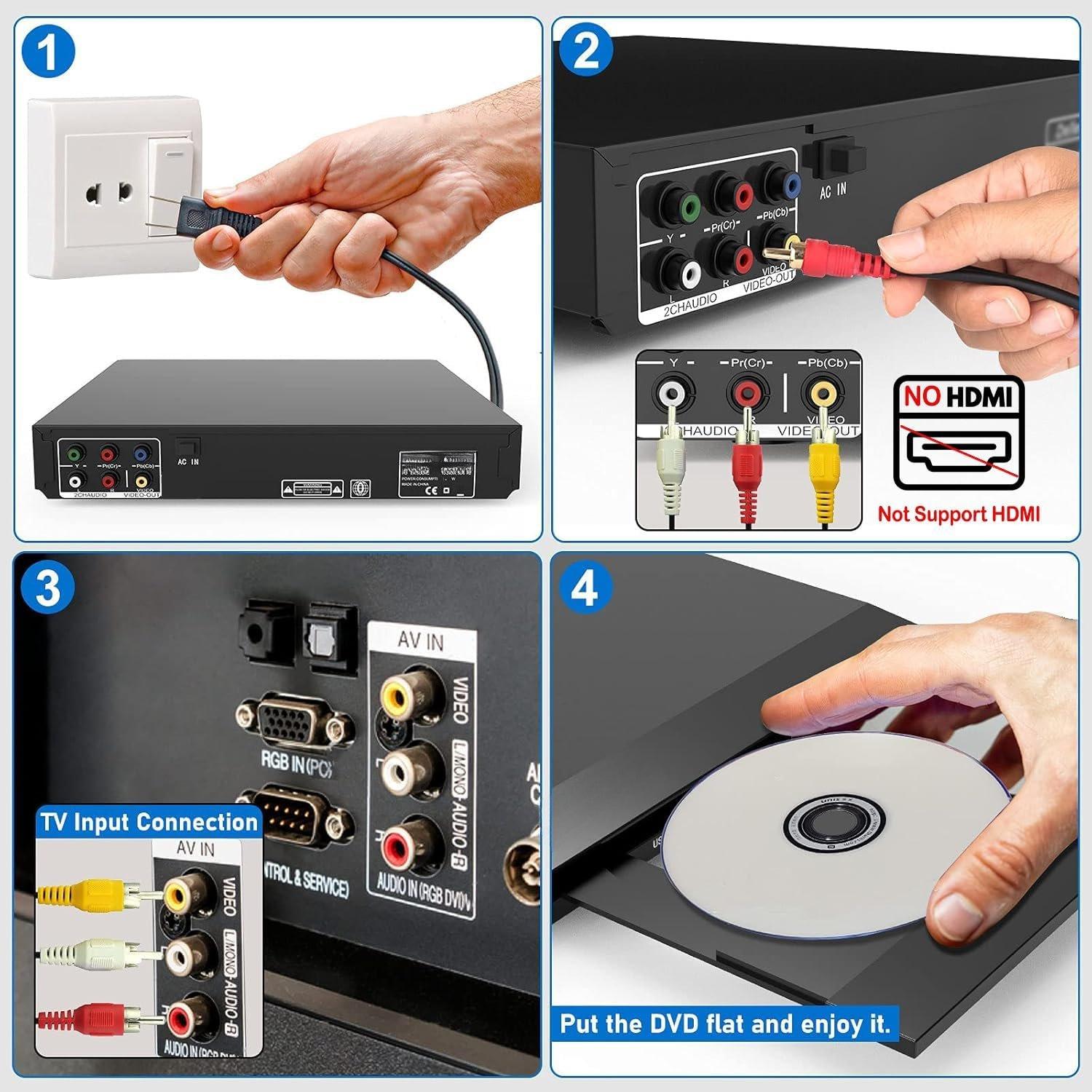 Region Free DVD Player for TV, Compact CD/DVD Players for , DVD Player with Remote Control Support RCA/AV Connect, USB Input, Microphone Jack, PAL/NTSC (NOT Support HDMI)