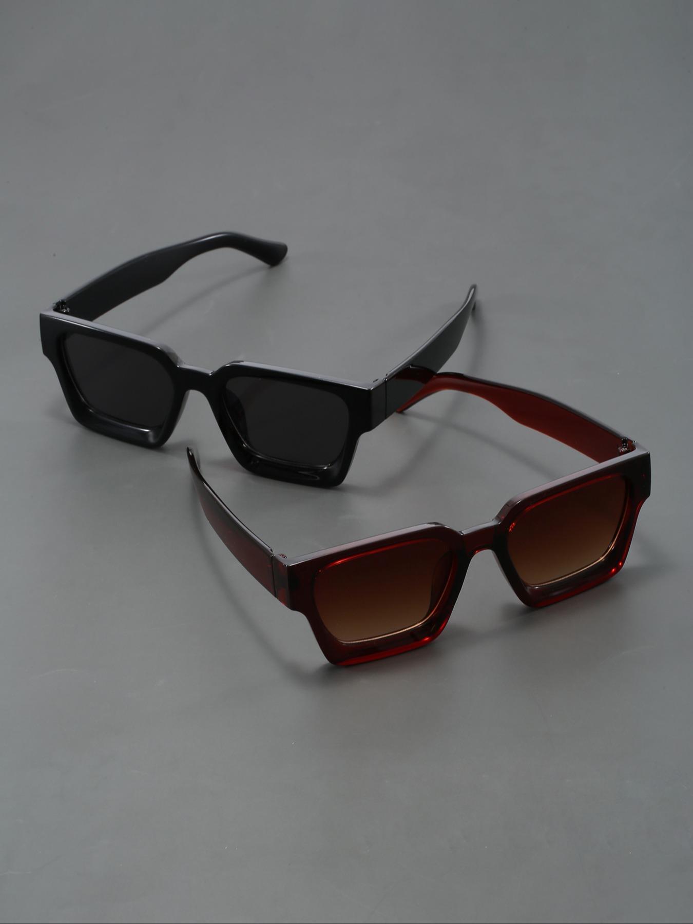 Men's Retro Style Rectangular Full Frame Glasses, Fashion Eyewear for Outdoor Activities & Casual Wear, Pack of 2, Trendy Shades