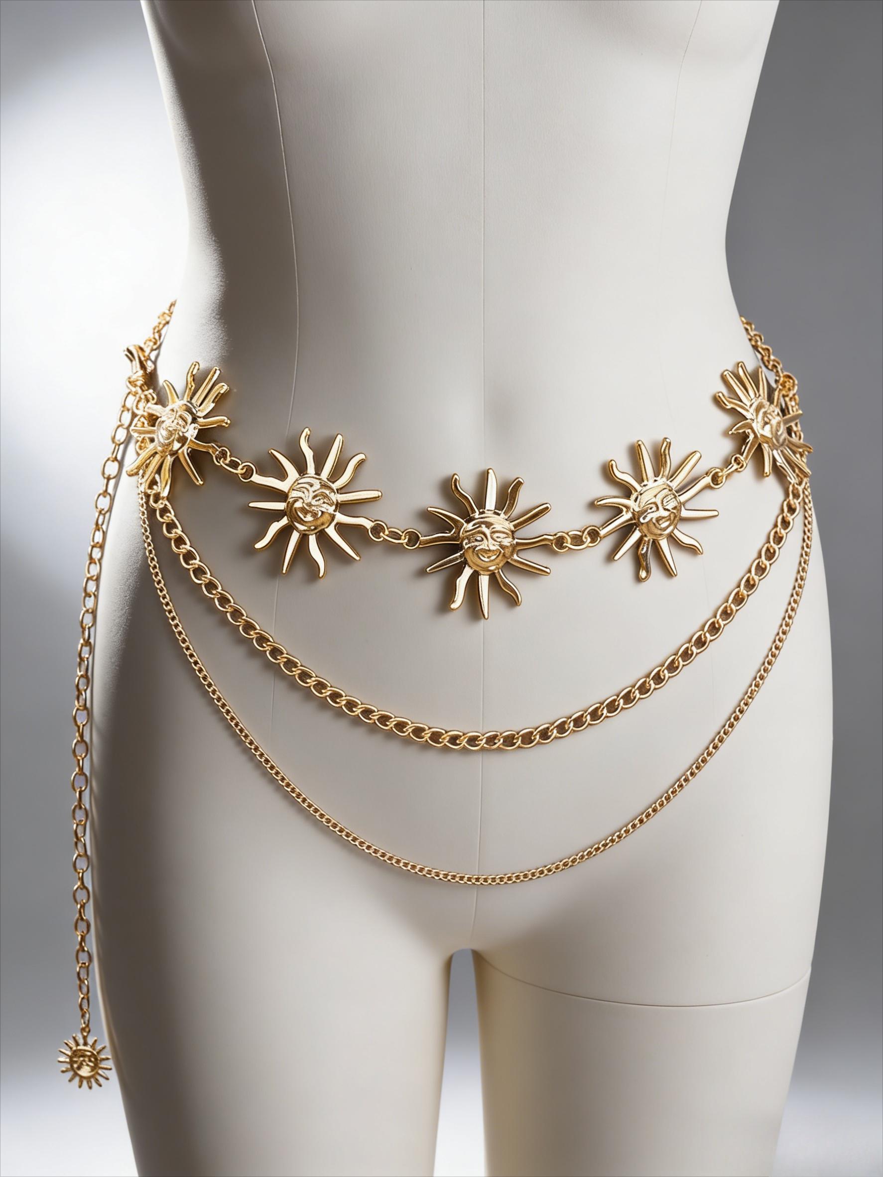 Star moon sun element multi-layer metal waist chain, Y2K Spice Girl style niche design sense body chain, versatile dress waist decorative chain, personalized wear artifact Internet celebrity popular accessories