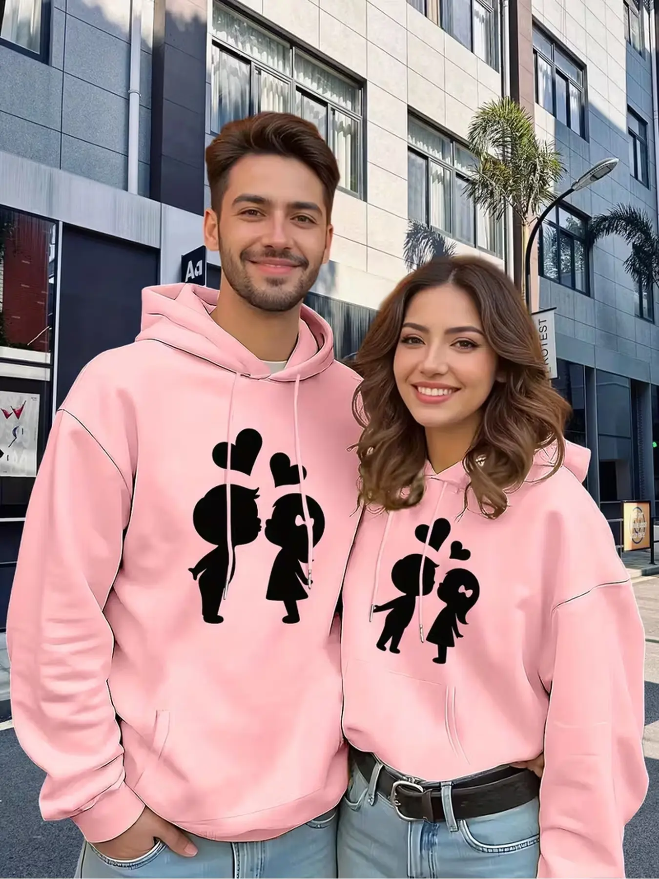 2Pcs Minimalist couple pullover hoodies, easy to match with various bottoms, fit for fitness and daily trips, meet diverse couple dressing needs.
