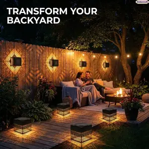 Solar Outdoor Wall Light, Waterproof Garden Landscape Lighting with Decorative Hollow Shadow Projection, LED Solar Fence Light for Patio, Backyard, Walkway and Garden Decor, Energy Saving Outdoor Wall Lantern