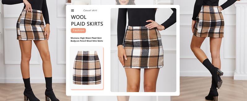 IDEALSANXUN Womens High Waist Plaid Skirt Bodycon Wool Mini Skirts Dresses for Women Holiday Dresses for Women Faldas Para Mujer Skirts for Women Trendy Tweed Skirt Short Tartan Woolen Skirt Cute Outfits Party Business Casual Outfits Winter Flannel