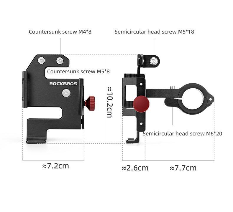 ROCKBROS S Shaped Bicycle Phone Holder Aluminum Alloy Adjustable Bike Mobile Phone Stand Bracket Mechanical Locking Cycling Mount for Cell Phone 4.7-7 inch