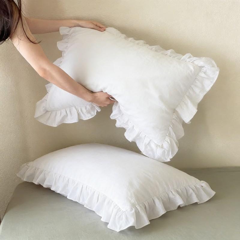 Premium Solid Color Ruffled Pillowcase Set, Soft Breathable, Benefits Hair Skin Sleep, Essential Home Bedding Item
