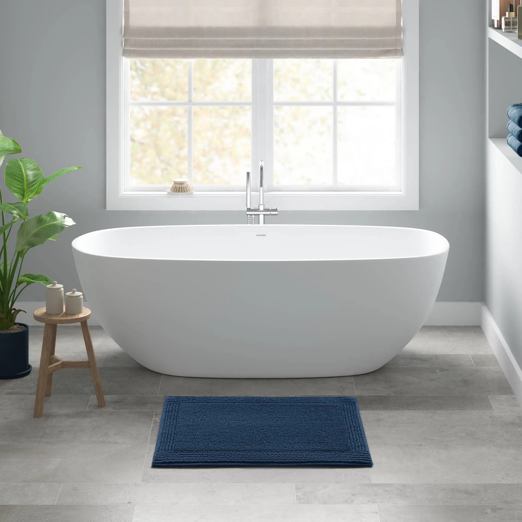 Nokaa 20x30 Inch 100% Cotton Tufted Reversible Bath Rug 3000 GSM Navy Absorbent Non-Slip Bathroom Mat Soft Plush Machine Washable Quick Dry Bath Mat for Bathroom, Kitchen, Laundry Room, 1 Piece, Home Furniture and Household Product Search