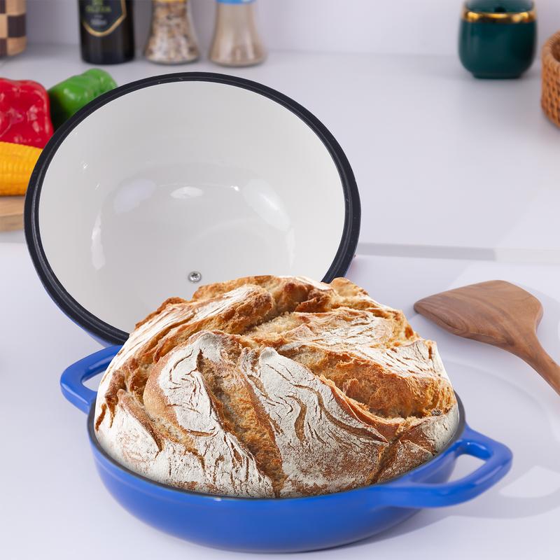 High quality enamel cast iron Dutch pot with lid enamel pot, non stick pot, bread oven set for baking sour bread, suitable for frying, baking, stir frying, stewing, etc., essential for homemade bread, ideal perfect gift, 5 quarts