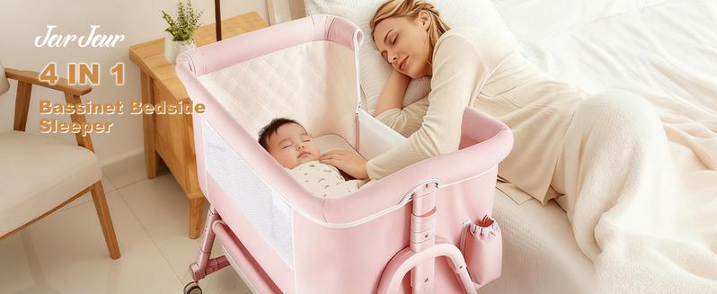 Newborn/Baby 4-in-1 Bassinet! Foldable Travel Style + Wheels | Mosquito Net + Mattress + Storage Included