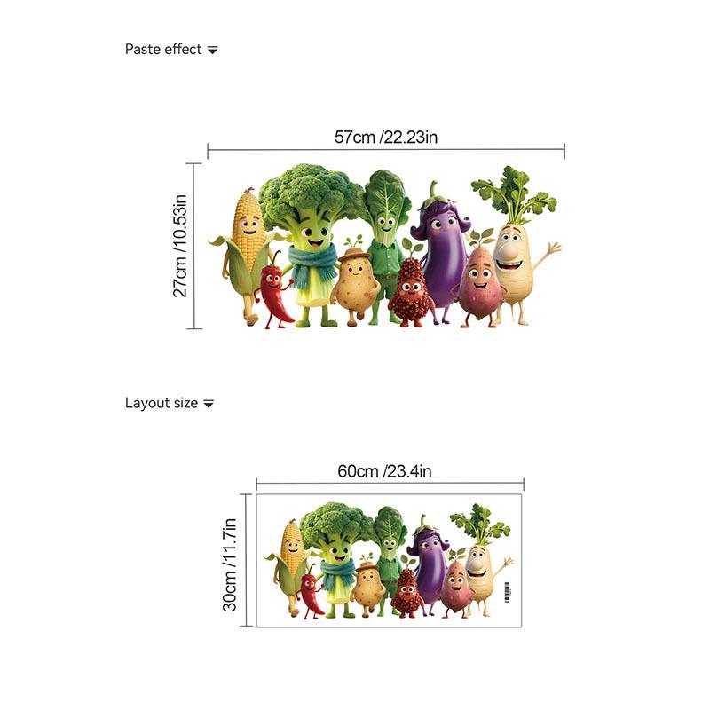 Cross-Border Emoji Vegetable Home Decor Wall Stickers, PVC Self-Adhesive Kitchen Restaurant Background Wall Decals, Easy to Apply