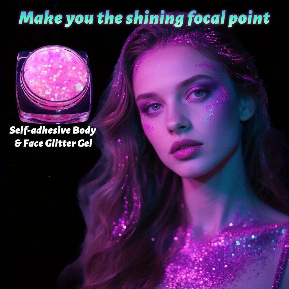 12pcs Water-Based Glow-in-the-Dark Glitter Gel Sequins Multi-Pack - Blacklight Glow Photobooth Props for Halloween Gatherings, Costume Events, Birthdays, Anniversaries, Easter Decorations