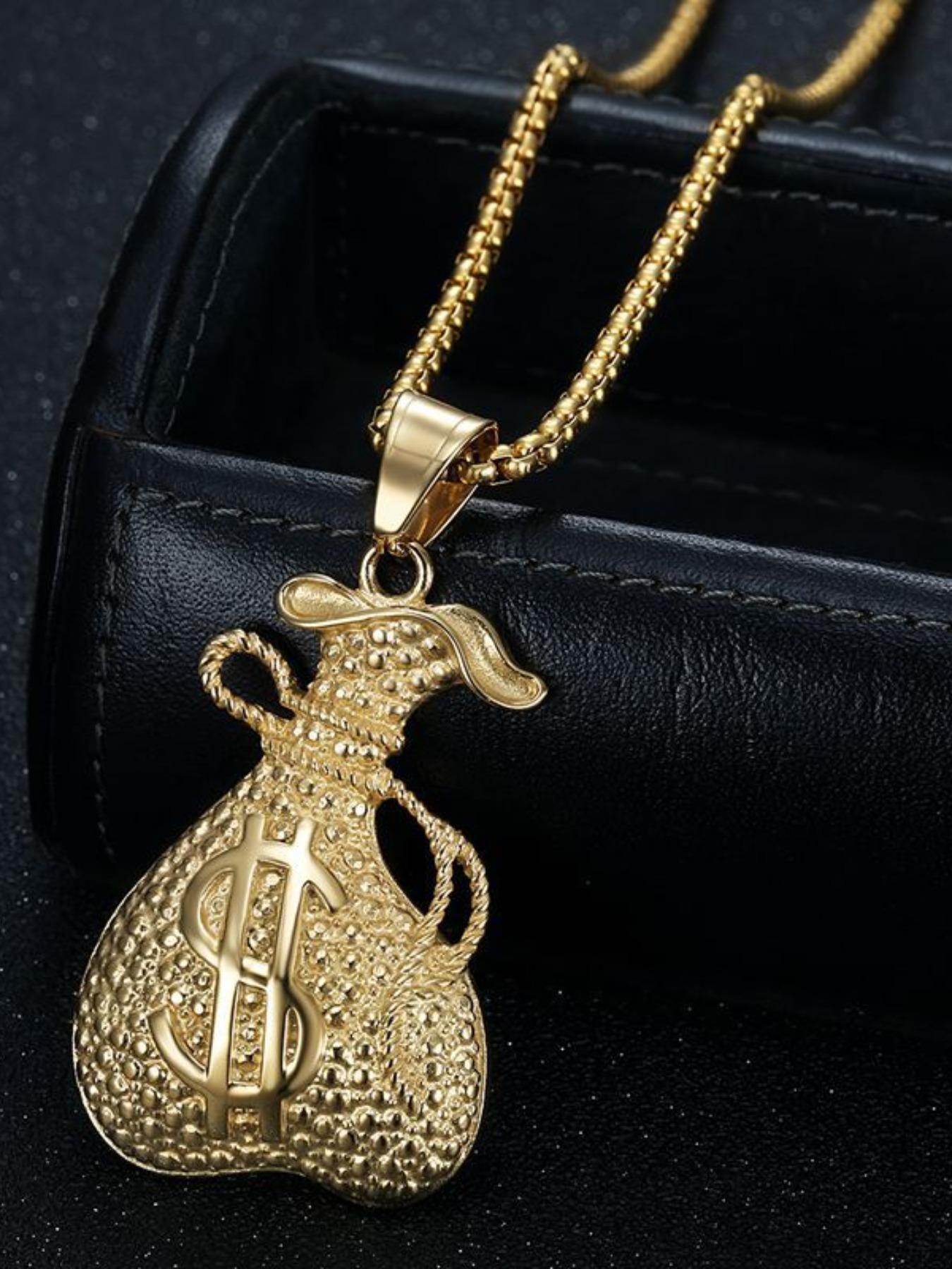 Stainless Steel Vacuum Plated Dollar Bill Pouch Pendant Necklace, Durable Money Bag Charm, Fashionable Accessory for Daily Use