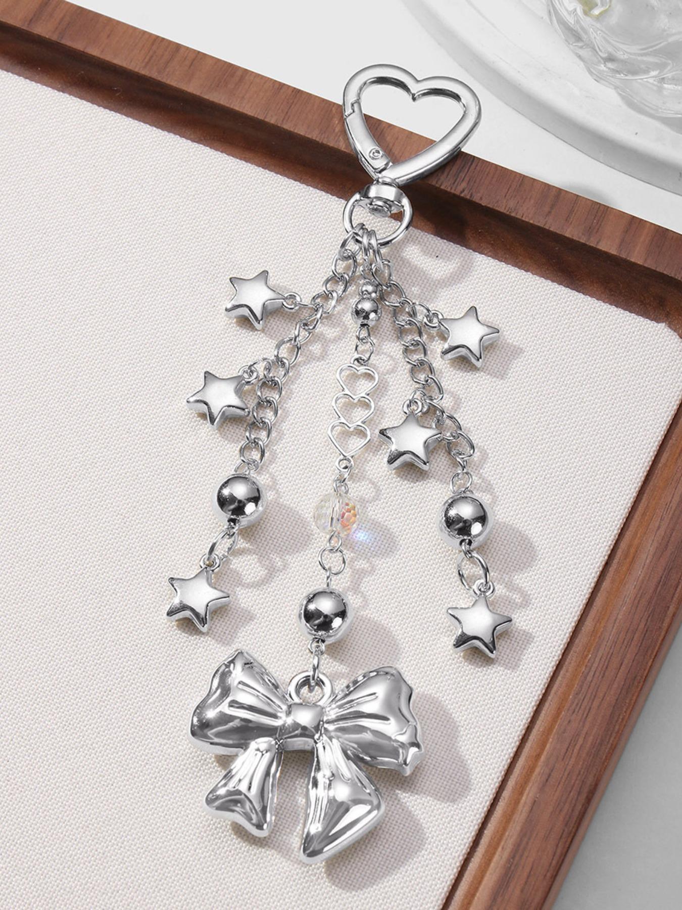 Sweet Cool Fashion Resin Bead Heart Star Charms DIY Keychain, Cute Bow Design, Perfect for Bag and Key Decoration, All Seasons Accessory