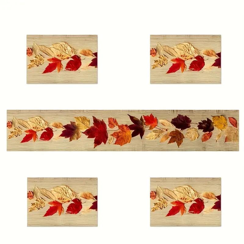 5/7 Piece Rectangular Table Runner Set + Placemats, Vibrant Maple Leaf Design, Ideal for Seasonal Celebrations, Indoor Outdoor Dining Decor