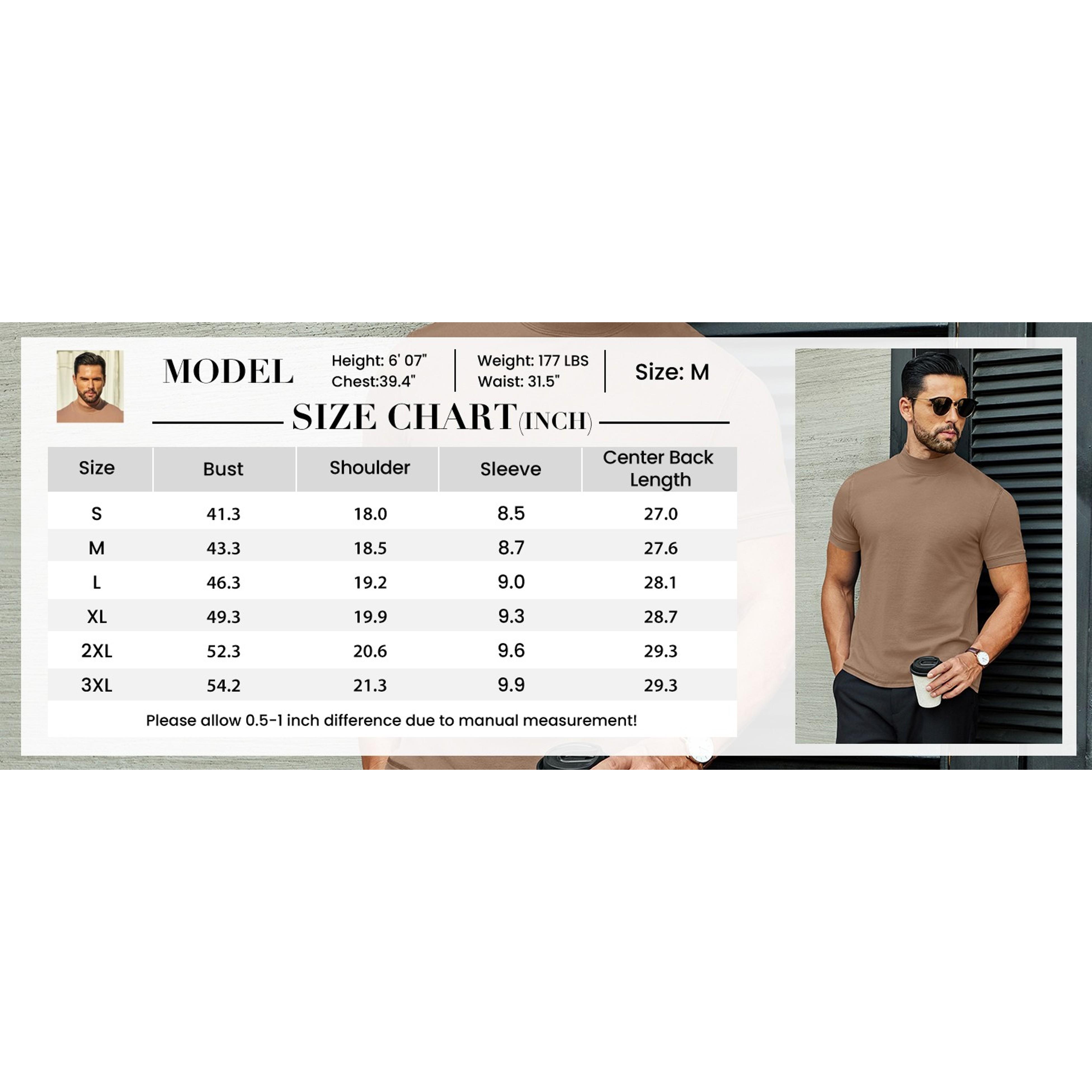 Mens Casual Premium Cotton Mock Turtleneck Short Sleeve T-Shirt Basic Half Neck TopGift