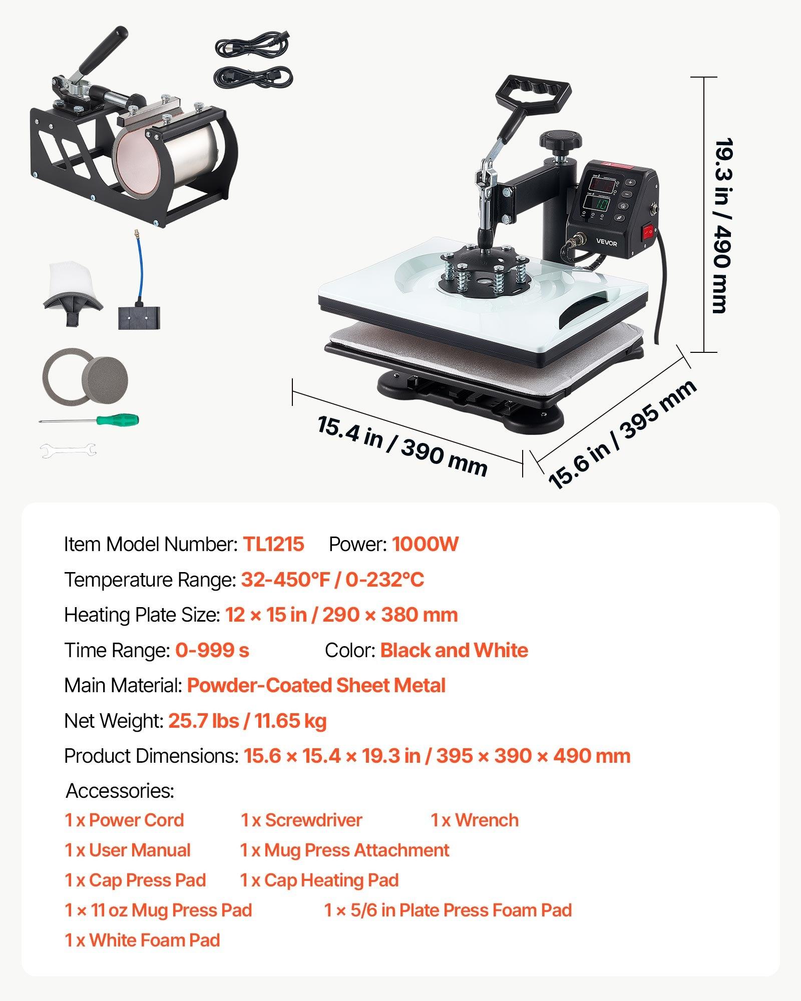 【DealsForYouDays】VEVOR 12x15 in 5-in-1 Heat Press Kit, Fast-Heating Sublimation Press Machine with Digital Control, Even Heating, Precise Time-Temp Settings for T-Shirts, Mugs, Caps 【DealsForYouDays】VEVOR 12x15 in 5-in-1 Heat Press Kit, Fast-Heating Sublimation Press Machine with Digital Control, Even Heating, Precise Time-Temp Settings for T-Shirts, Mugs, Caps
