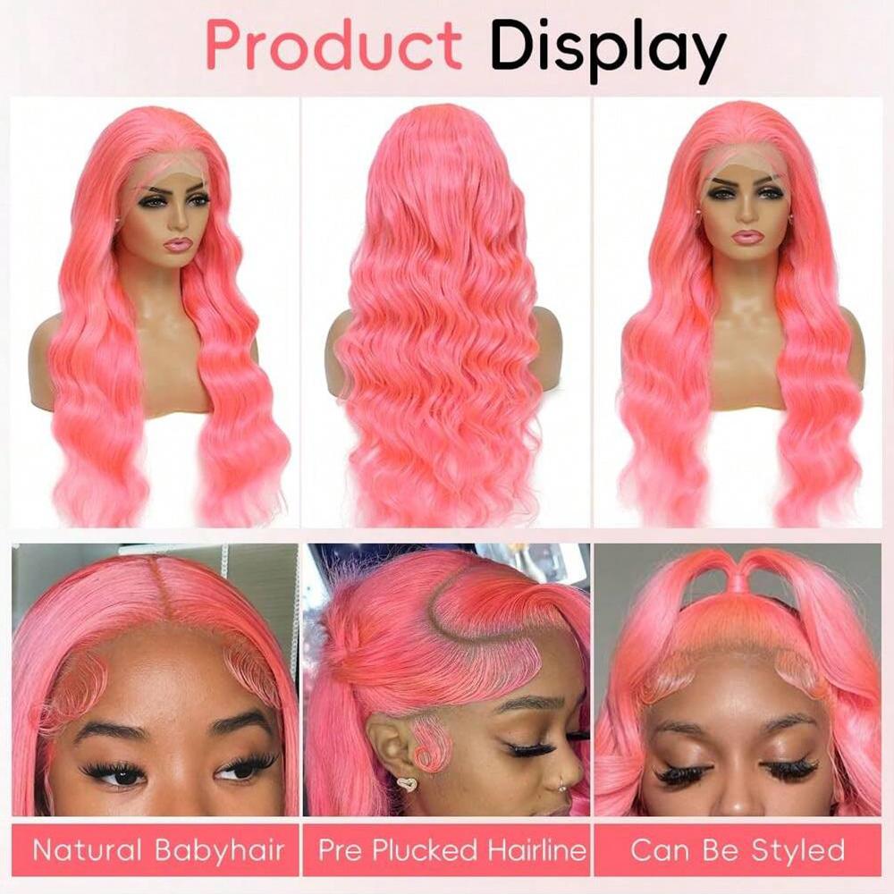 Ombre Lace Front Wig Human Hair Skunk Stripe Human Hair Wigs 13x6 Hd Lace Frontal Body Wave Highlight Pink Human Hair Wig Pink and Black Colored Wigs Human Hair 180%