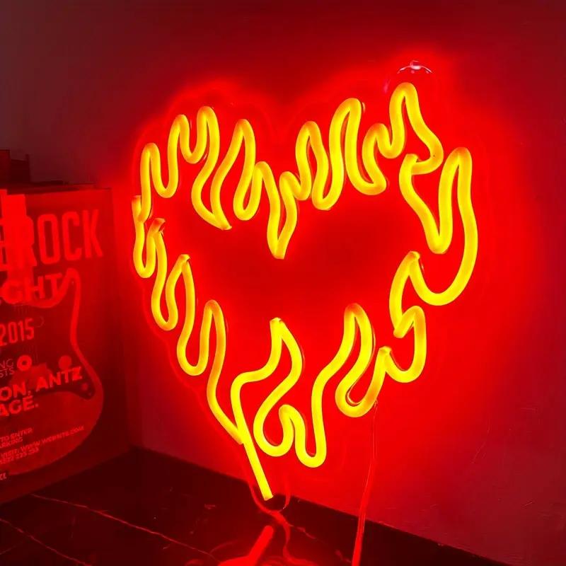 Heart & Flame Pattern Neon Sign, 1 Count USB Powered Neon Light, Decorative Neon Sign for Home Party & Game Room & Bedroom, Led Neon Lights