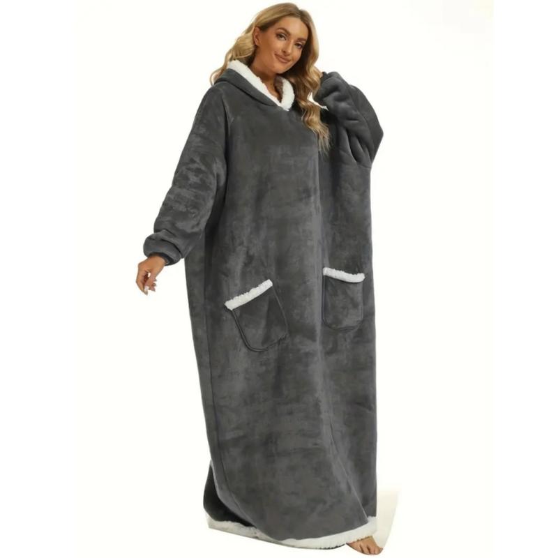 Adult Large Hooded Wearable Blanket, Fleece Blanket Throw, Ultra-Soft Fleece, & Charcoal, Home Casual Clothing, Cozy Loungewear