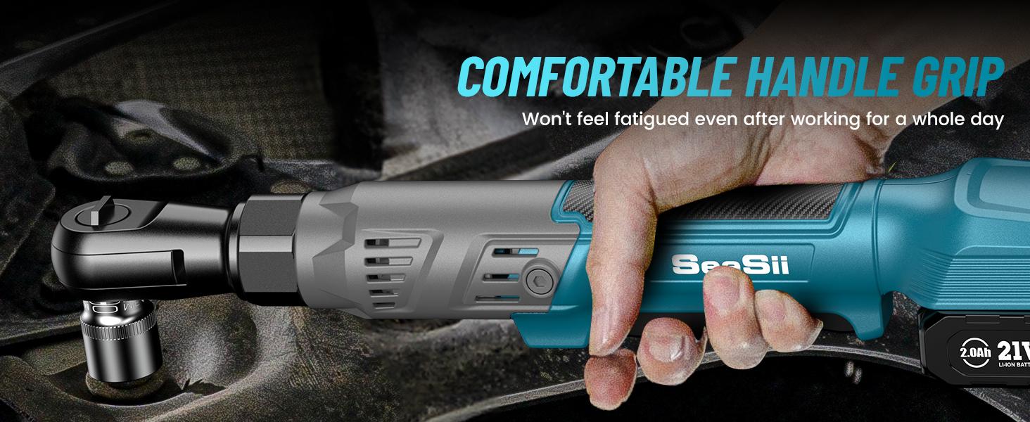 SEESII 21V Cordless Electric Ratchet Wrench Set - 90N.m (66Ft-lbs) Torque, 3/8", 200RPM, Variable Speed Trigger, 2x 2.0Ah Batteries & Charger, 8 Sockets, Adapters & Extension Bar, Black Friday Deals