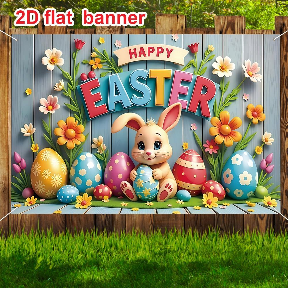 Easter Theme Decorative Flag, 70.87x43.31 Inches, Rabbit and Easter Egg Design, Durable Polyester Material, Perfect Photography Background, Photo Backdrops