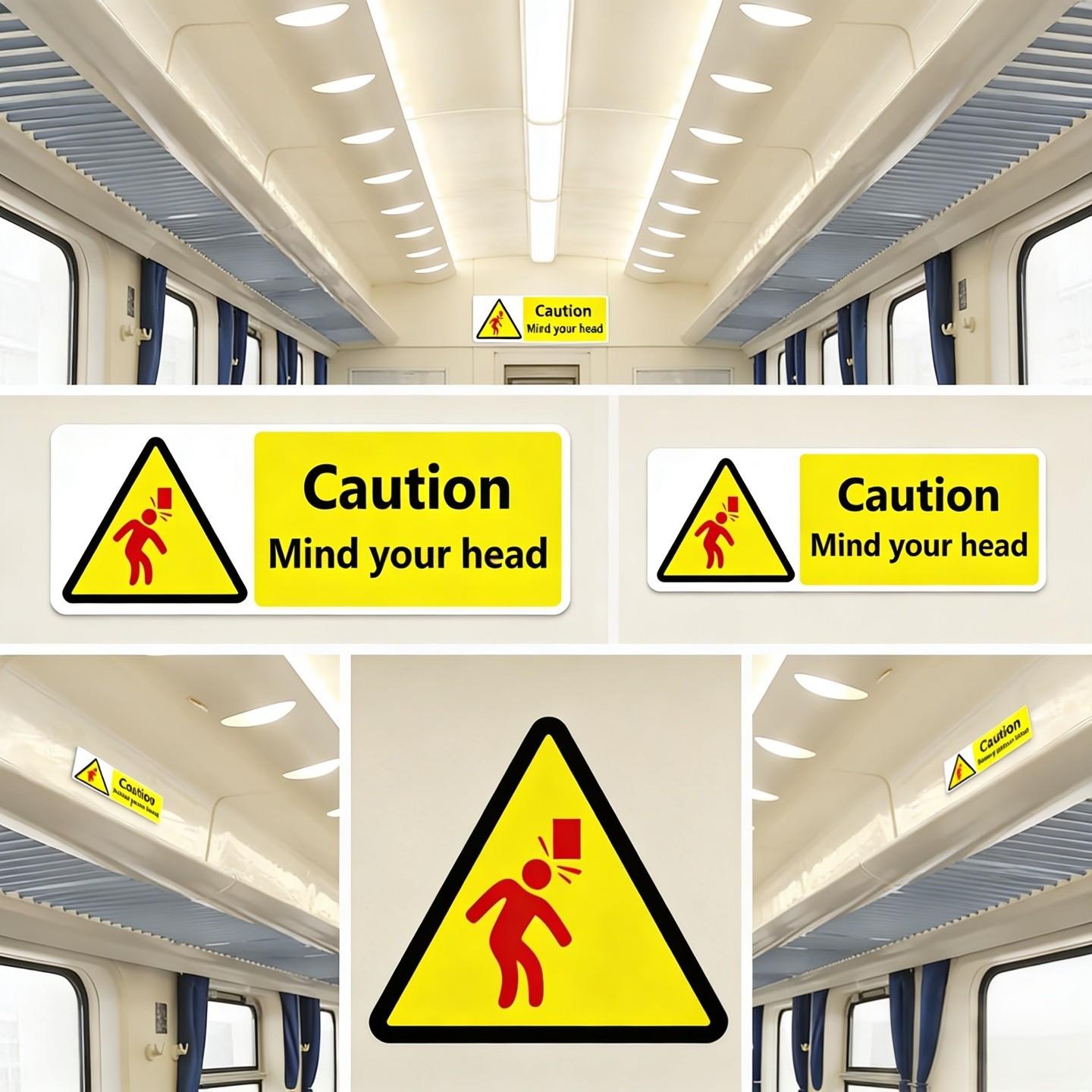 5pcs Safety Warning Stickers, Background Text, Self-Adhesive Collision Prevention Labels, Waterproof Pet Material