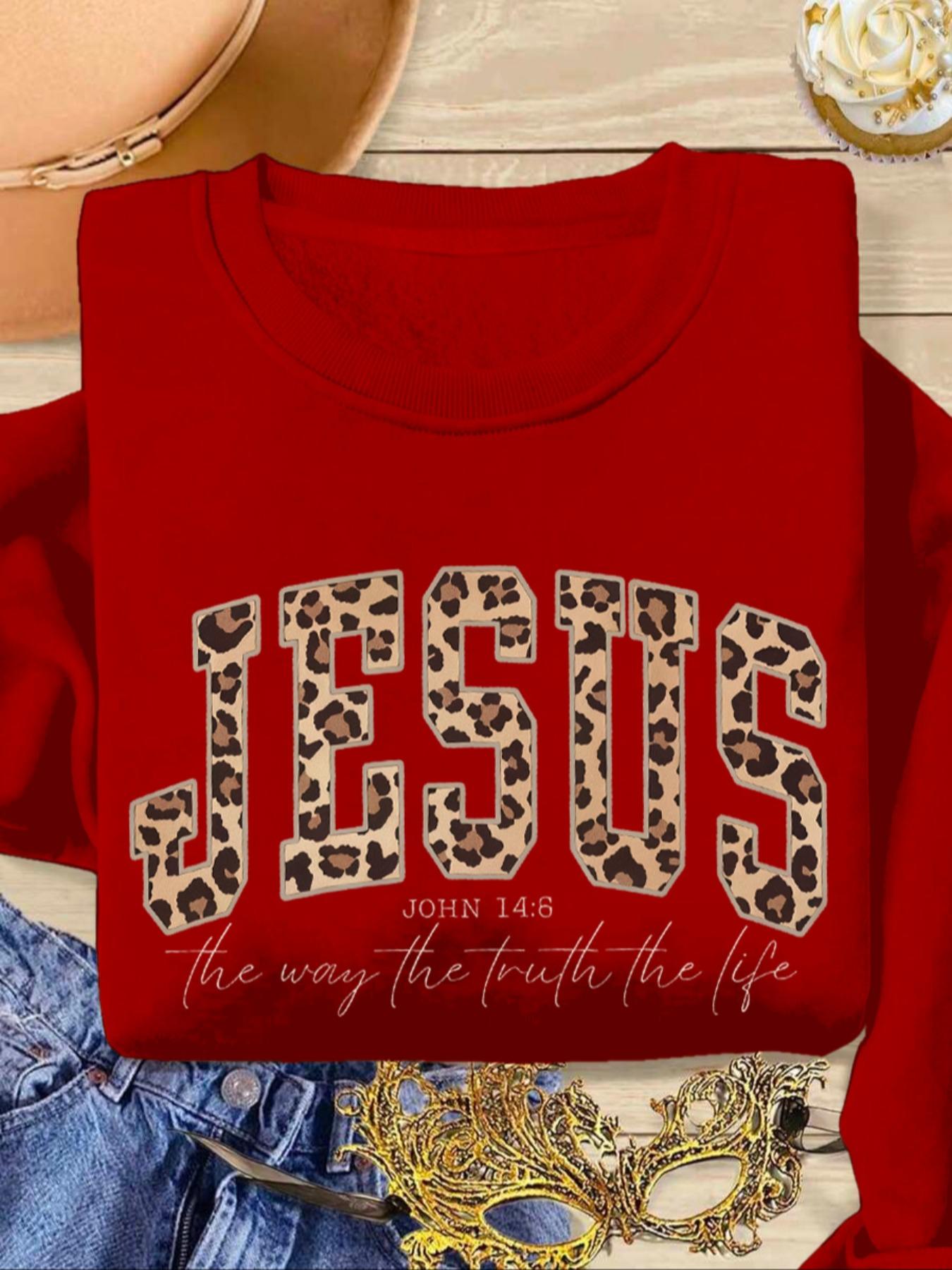 Christian Jesus Sweatshirt, Leopard Bible Verse Top, Fashion Faith Clothing Gift, Love Truth Life Women's Pullover, Long Sleeve Loose Fit Casual