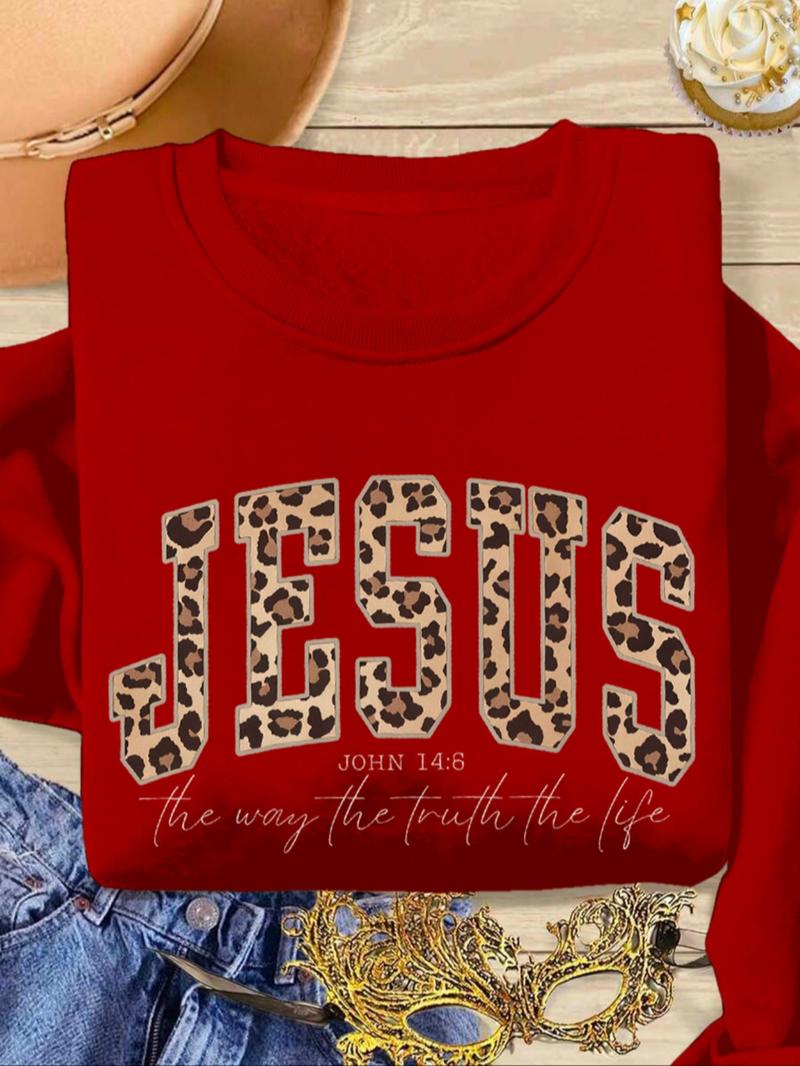 Christian Jesus Sweatshirt, Leopard Bible Verse Top, Fashion Faith Clothing Gift, Love Truth Life Women's Pullover, Long Sleeve Loose Fit