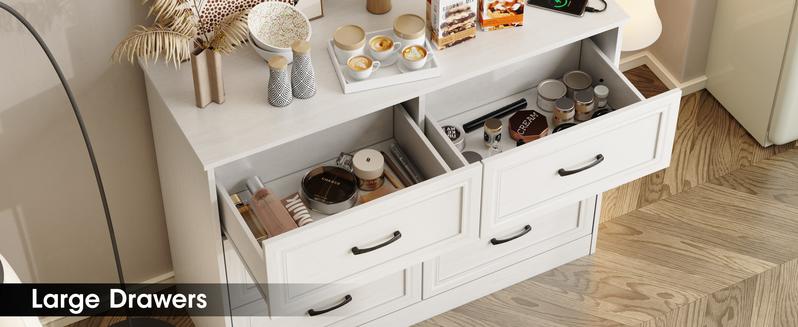 Vabches Dresser for Bedroom, 6/9 Drawer Wide Dresser Organizer with Charging Station, Tall Dresser for Hallway, Wood Dresser with Metal Handles