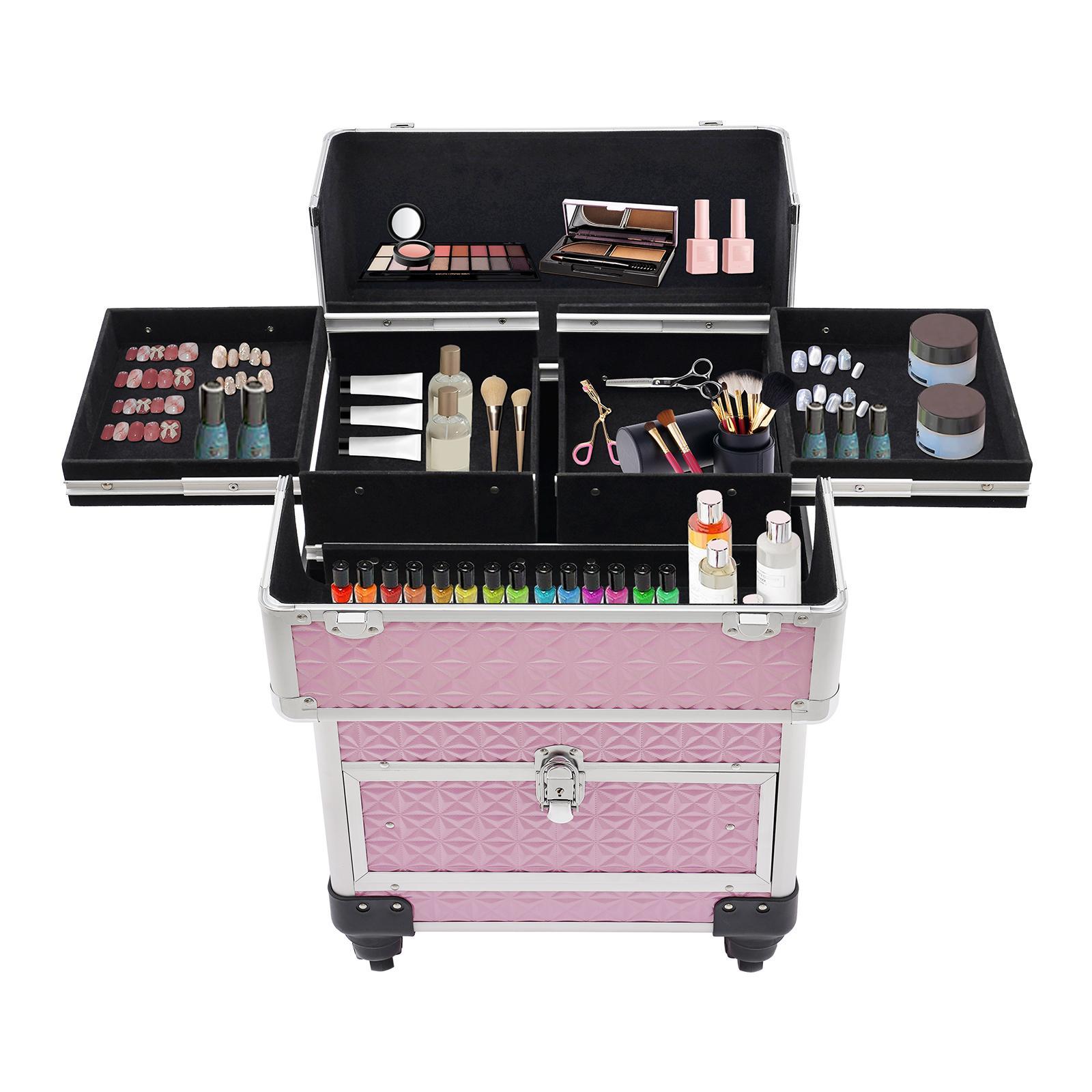 Rolling Nail Case Wheeled Manicure Storage Case Polish Organizer Professional Makeup Trolley for Studio or Travelling Nail Technician Artists Cosmetologist Stylist