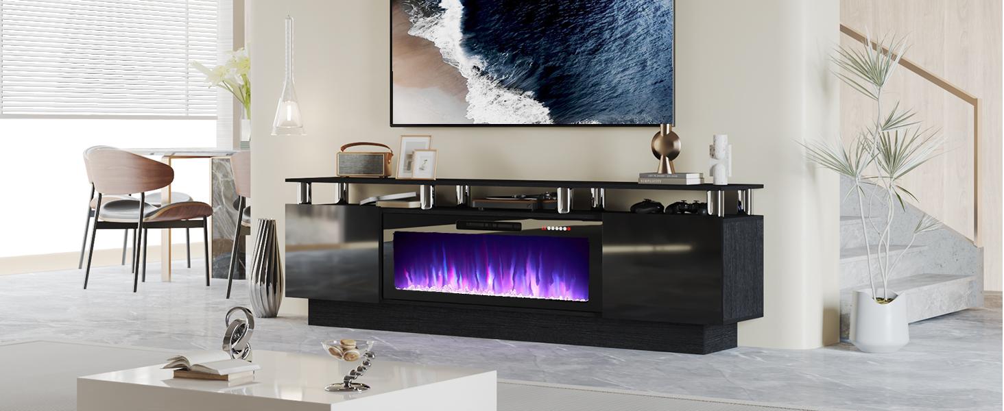 PUKAMI 70" Modern Fireplace TV Stand with 36" Electric Fireplace for TVs Up to 80 inch, Luxury LED Light Entertainment Center with High Gloss Cabinet, TV Consoles for Living Room PUKAMI 70" Modern Fireplace TV Stand with 36" Electric Fireplace for TVs Up to 80 inch, Luxury LED Light Entertainment Center with High Gloss Cabinet, TV Consoles for Living Room