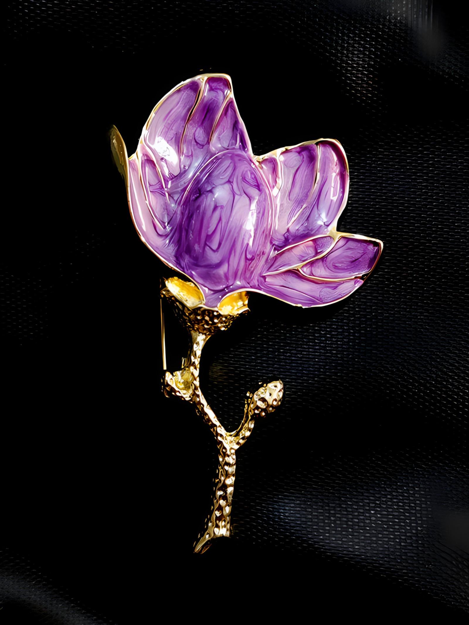 Vintage Elegant Magnolia Flower Brooch, High-End Women's Exaggerated Court Style Pin, New Fashion Chest Flower Accessory