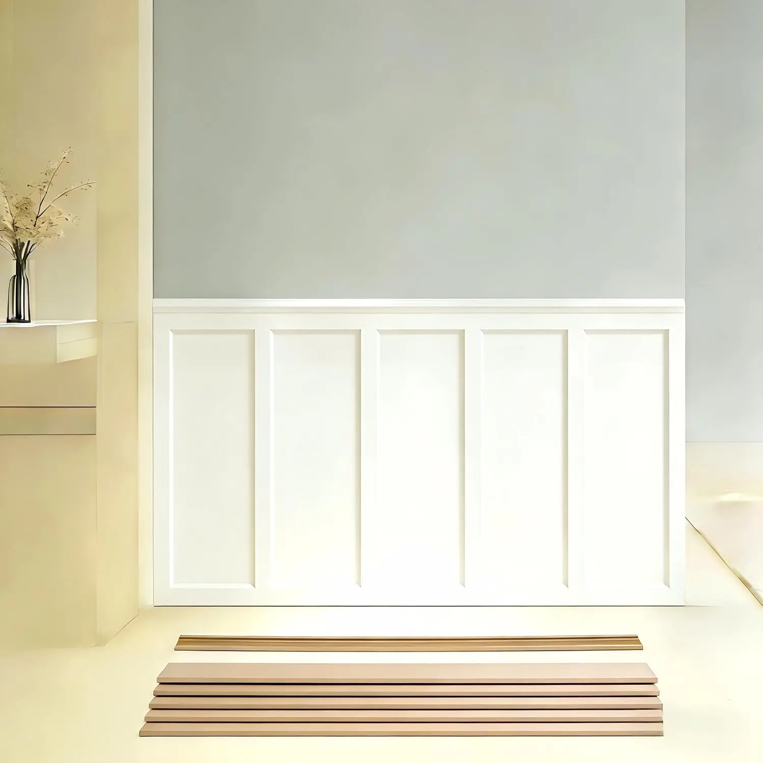 94.5 x 54 in MDF Premade Board and Batten Paintable Wainscoting Kit | Wainscotting Wall Panel with  Strip,Premade Accent Wall Panel for DIY Kitchen Bedroom Living Room  Decor Covers