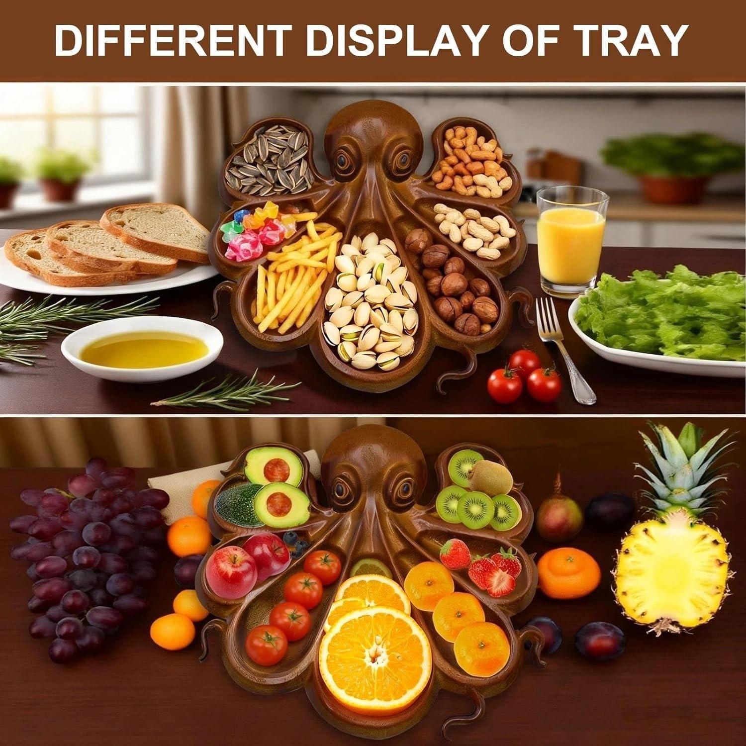 Octopus Wooden Serving Platter, Kraken Tentacle Design, Ocean Theme Tray for Cheese, Meat, Fruit, Bread & Snacks