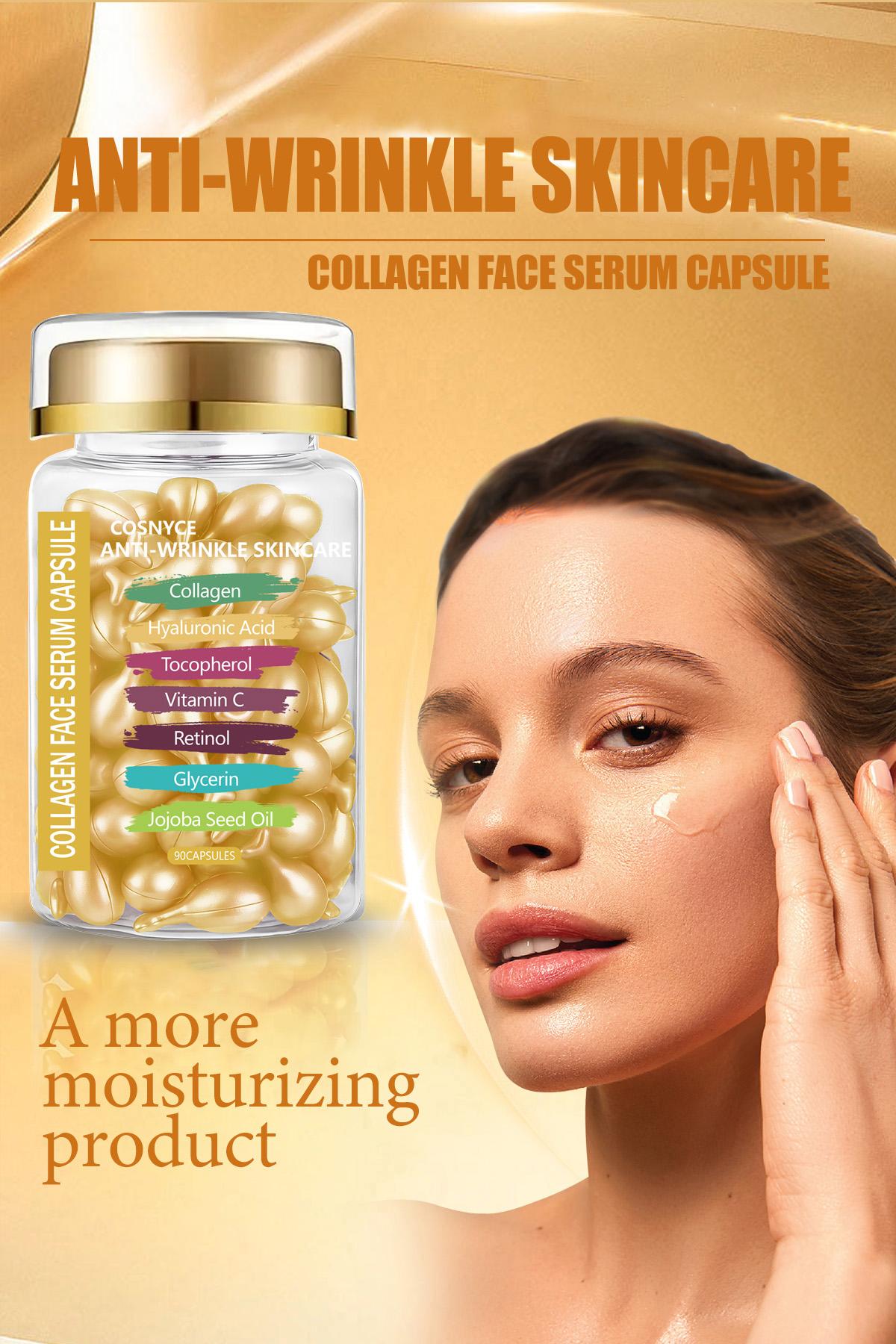 Cosnyce Collagen Face Serum Capsules, Hyaluronic Acid Vitamin C E, Firming Moisturizing Skincare, Youthful Radiant Skin Care