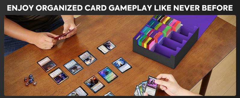 MoKo Trading Card Storage Box, 3000+ MTG Deck Box with 24 Colorful Dividers & 4 Card Supporters, Commander Card Deck Case Fits for Magic Game Cards, YugiOh, TCG, PTG and Sport Cards, Black Purple Holiday Vibes Collectible Dice Tray MoKo Trading Card Storage Box, 3000+ MTG Deck Box with 24 Colorful Dividers & 4 Card Supporters, Commander Card Deck Case Fits for Magic Game Cards, YugiOh, TCG, PTG and Sport Cards, Black Purple Holiday Vibes Collectible Dice Tray