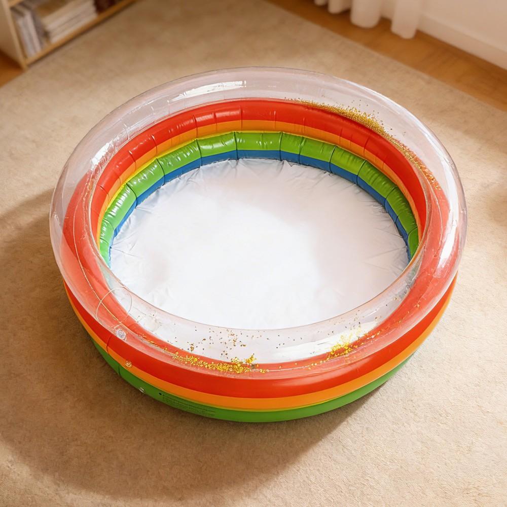 1pc Kids Inflatable Pool, Round Glitter Thick Mini Swim Pool, Cool Water Play Bubble Pool, Indoor & Outdoor Summer Inflatable Bath Pool