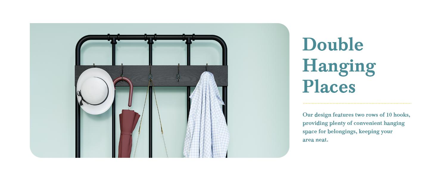 HOOMIC Coat Rack Shoe Bench/Entryway Hall Tree with Shoe Storage/Freestanding Coat Hanger Organizer with 5 Hooks & Faux Leather Seat Cushion/Industrial Accent Furniture with Metal Frame,No Box Spring Needed