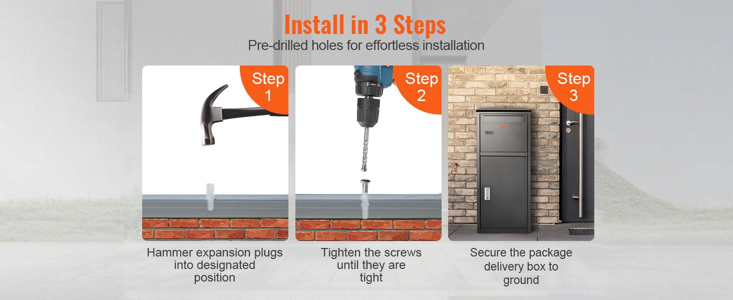 VEVOR Package Delivery Boxes for Outside 16.2x15.8x44, Galvanized Steel Package Delivery Box with Coded Lock, Removable Anti-theft Baffle, IPX3 Waterproof Parcel Drop Box for Outside, Porch