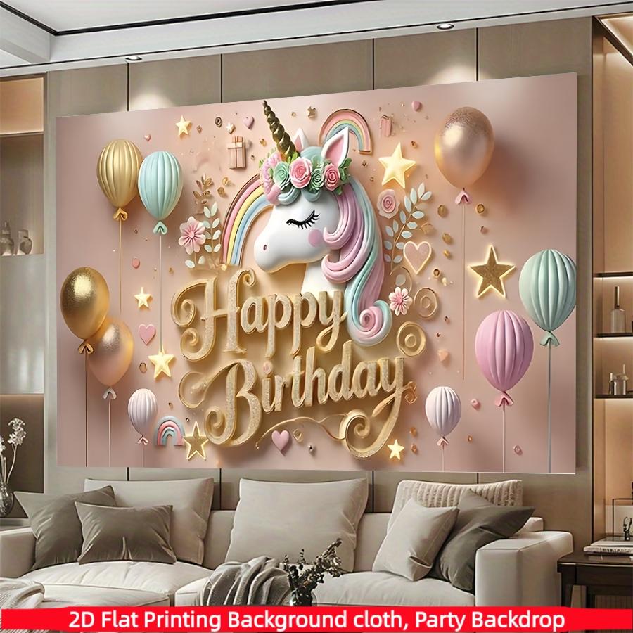 Magical Unicorn Happy Birthday Banner, Polyester Background Cloth, Unicorn Theme, Ideal for Home Decor, Parties, Photography, Gifts