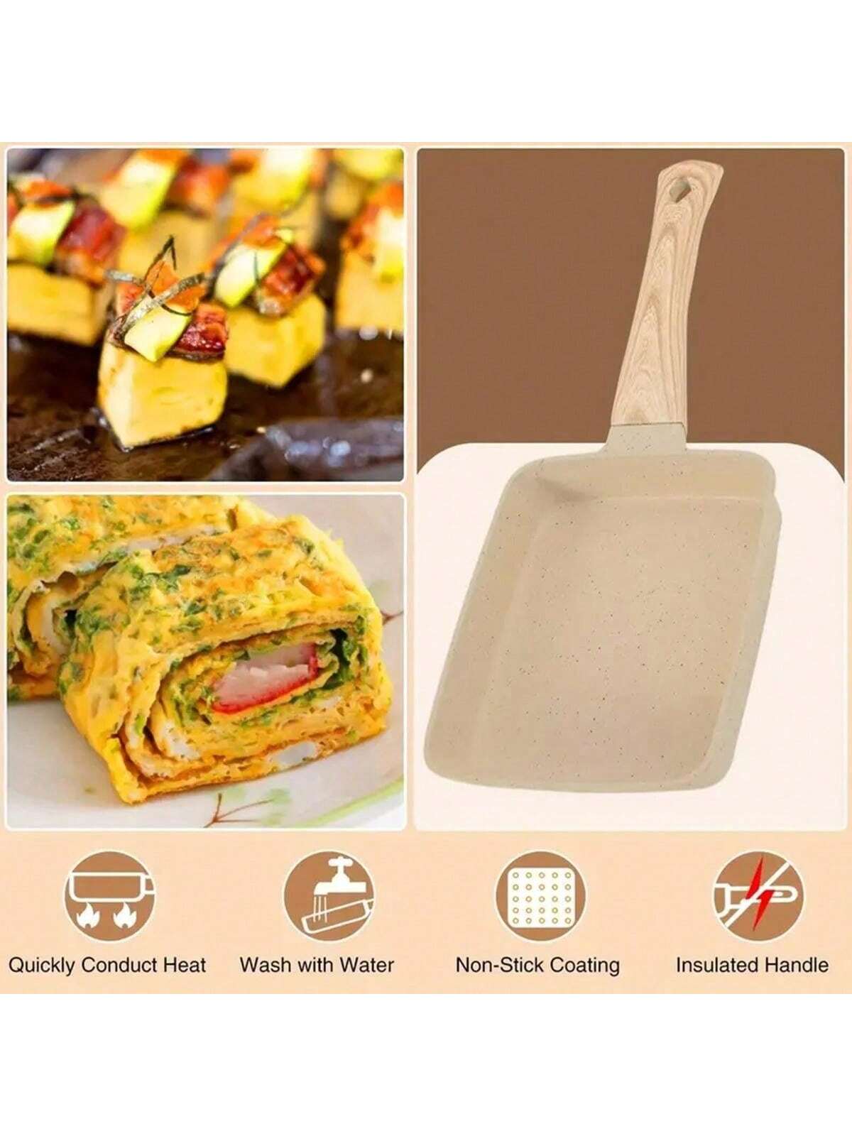 Non-Stick Egg Fry Pan, Frying Pan, Rectangular Grill Pan for Eggs, Durable Nonstick Cooking Utensil, Perfect for Home Kitchen Use