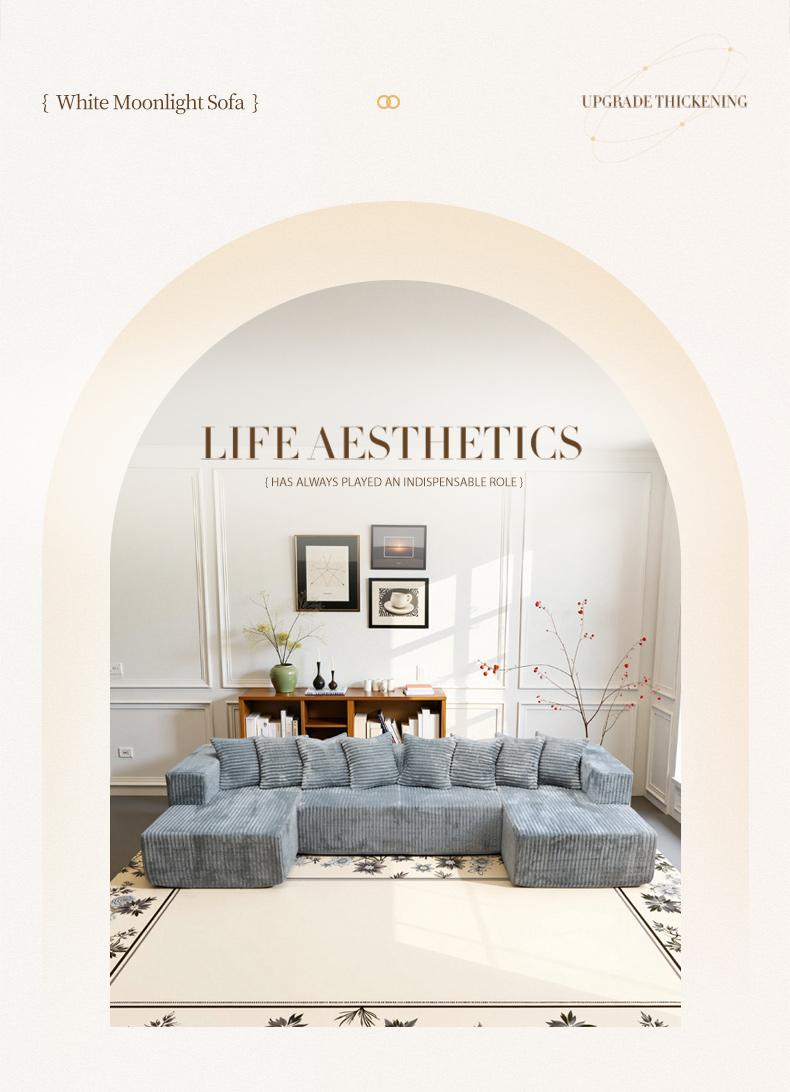 132'' U-Shape Modular Sectional Couch – Boneless Compressed Corduroy Sectional, Modern Convertible Sleeper Sofa for Living Room, Space-Efficient Corduroy Sectional (3 Packages Shipping)