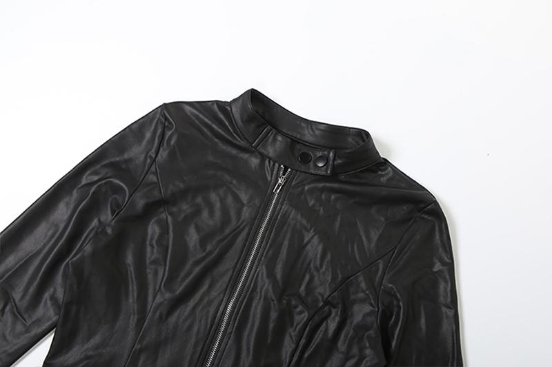 DOUCIU Classic Retro Matte Tight Sexy Hot Street Personality Cool Versatile Bar Party Women'S Thin Solid Color Zipper Long-Sleeved Top Shorts Two-Piece Set