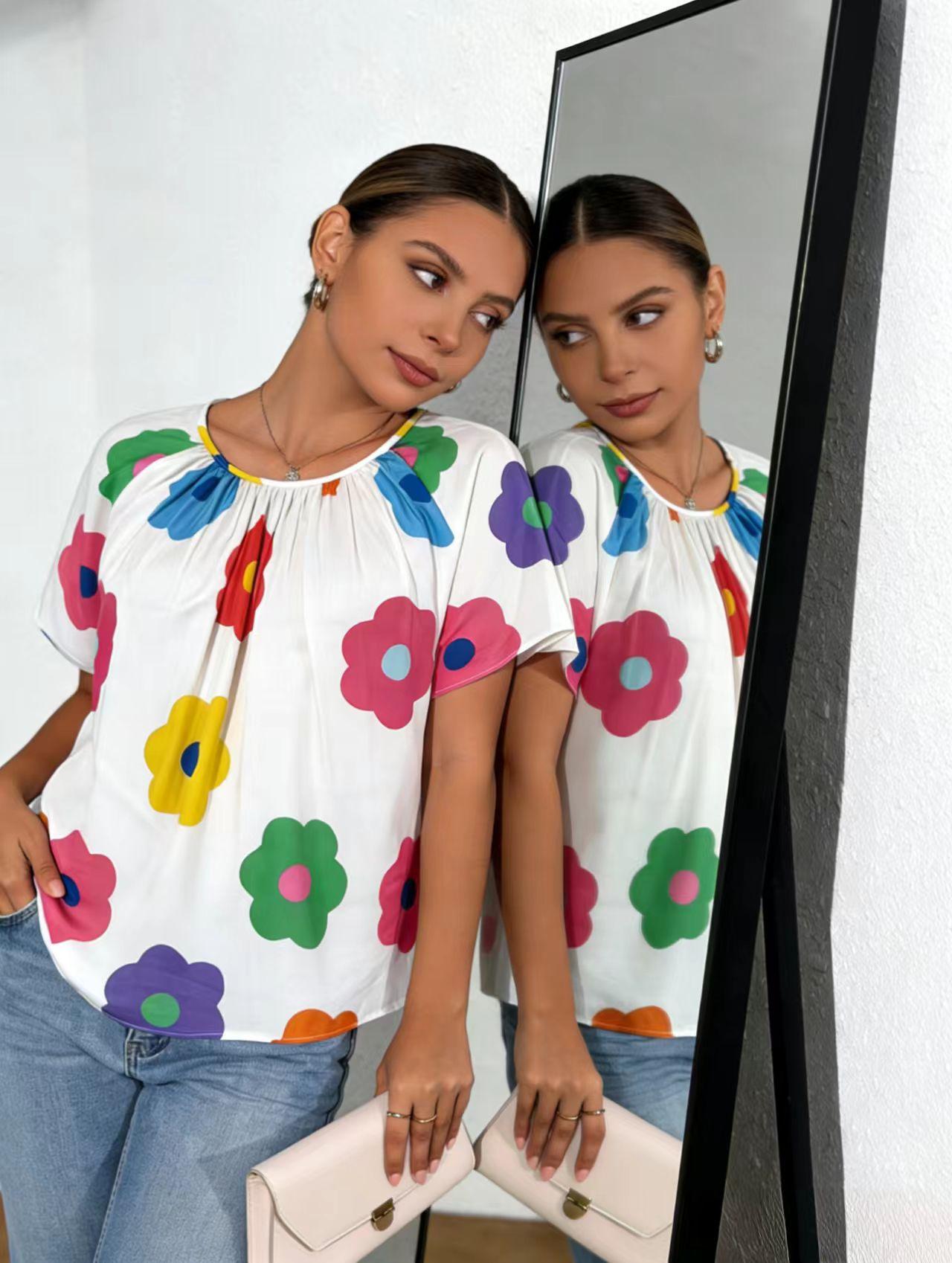 Fashion Sunflower Random Print T-Shirt, Casual Summer Top, Comfortable Cotton Material, Perfect for Daily Wear, Women's Fashion Tee
