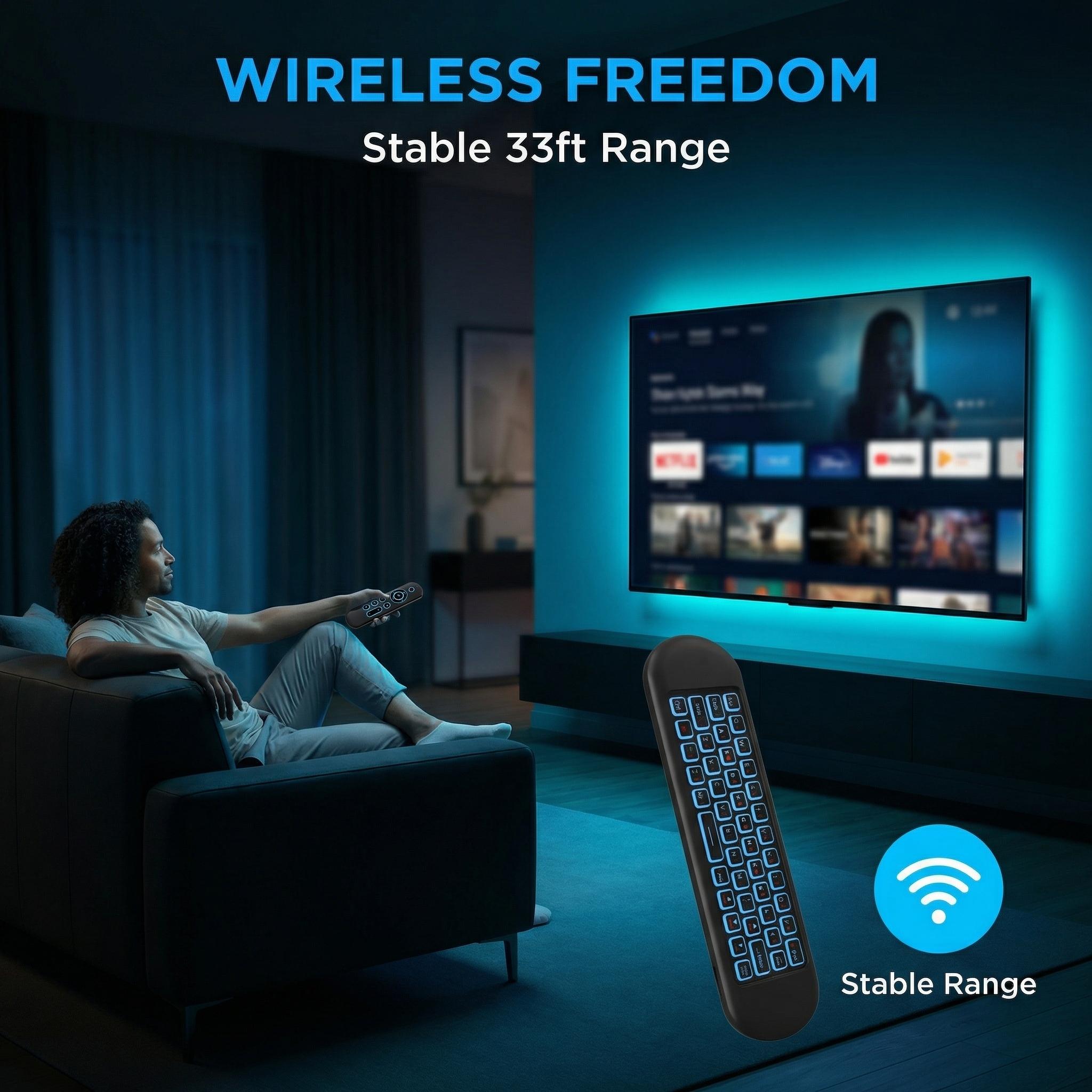 Mini Bluetooth Wireless Keyboard Remote,2.4G, 6-Axis Gyroscope, with Backlit, USB Charging for Smart TVs Stick 4k, Android TV Box, TV Stick Streaming Player, PC,Projector,Air Mouse Mini Wireless Keyboard